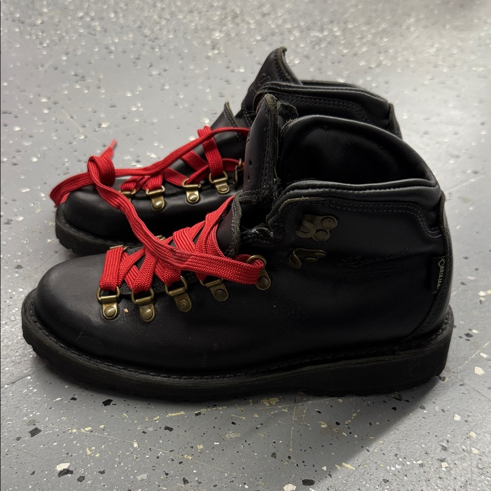 Danner Black Lace Up Boots with Red Accents